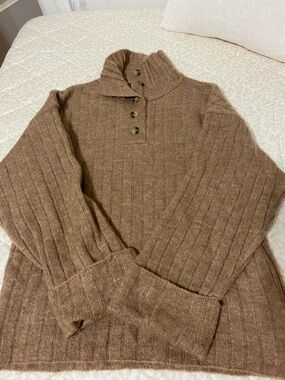 ASOS Brown Ribbed Button-Neck Sweater